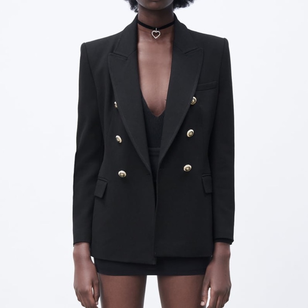 Zara tailored double-breasted blazer. Gold detailing